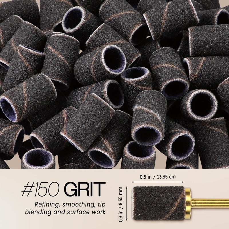 PANA 100 Pieces Nail Sanding Bands Professional Nail Manicure Great Fit for Nail Drill Bits for Acrylic Nails (150 Grit, Black) - Image 3